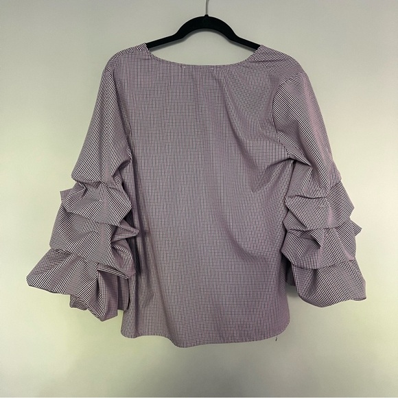 Anthropologie Sunday in Brooklyn Red White Navy Blue Plaid Blouse Top Size L - Picture 8 of 11